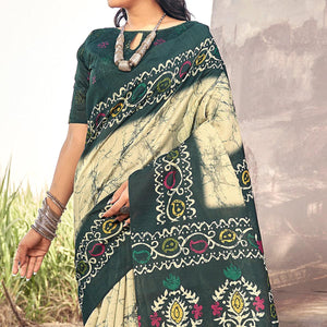 Cream Printed Bhagalpuri Silk Saree