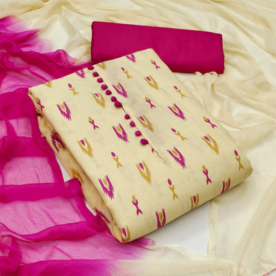 Cream Printed Cotton Dress Material