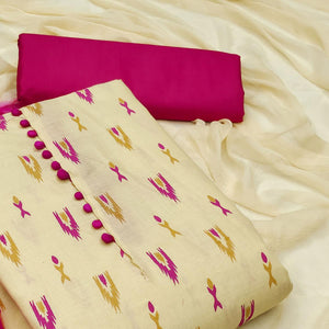 Cream Printed Cotton Dress Material