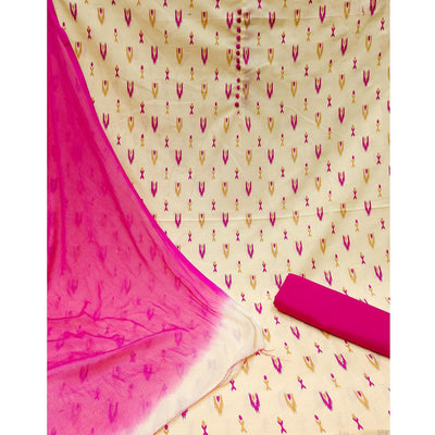 Cream Printed Cotton Dress Material