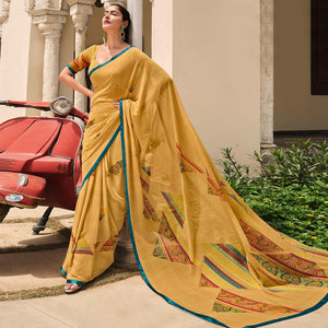 Cream Printed Georgette Saree