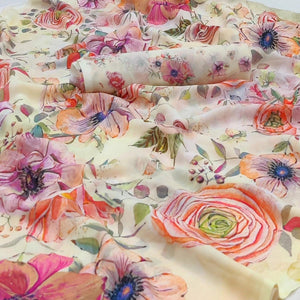 Cream Printed Georgette Saree