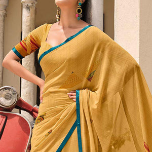 Cream Printed Georgette Saree