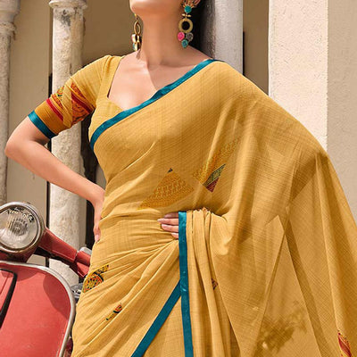 Cream Printed Georgette Saree