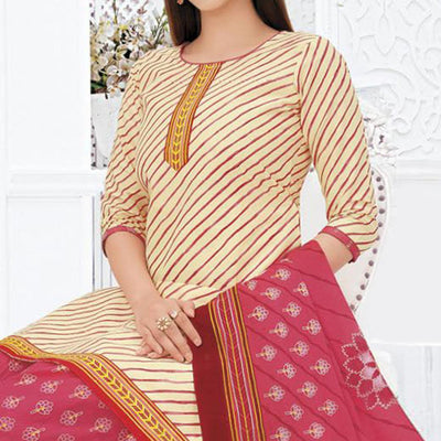 Cream Printed Pure Cotton Stitched Patiala Suit