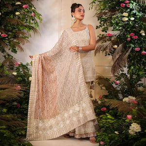 Cream Printed With Gota Work Pure Cotton Sharara Suit