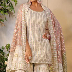 Cream Printed With Gota Work Pure Cotton Sharara Suit