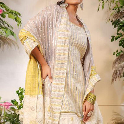 Cream Printed With Gota Work Pure Cotton Sharara Suit