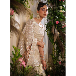 Cream Printed With Gota Work Pure Cotton Sharara Suit