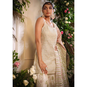 Cream Printed With Gota Work Pure Cotton Sharara Suit