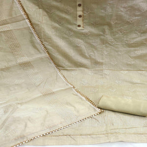 Cream Sequins Embroidered Chanderi Dress Material