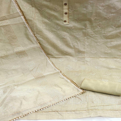 Cream Sequins Embroidered Chanderi Dress Material