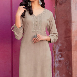Cream Sequins Embroidered Pure Cotton Kurti