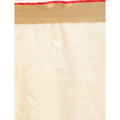 Cream Solid With Striped Printed Cotton Silk Saree