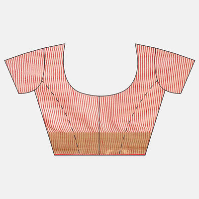 Cream Solid With Striped Printed Cotton Silk Saree