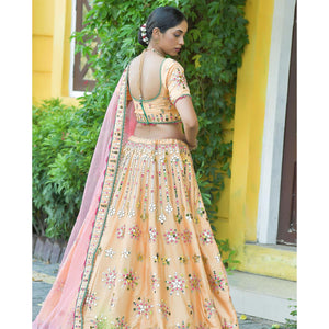 Cream Wedding Wear Floral Embroidery & Resham Work Silk Lehenga Choli