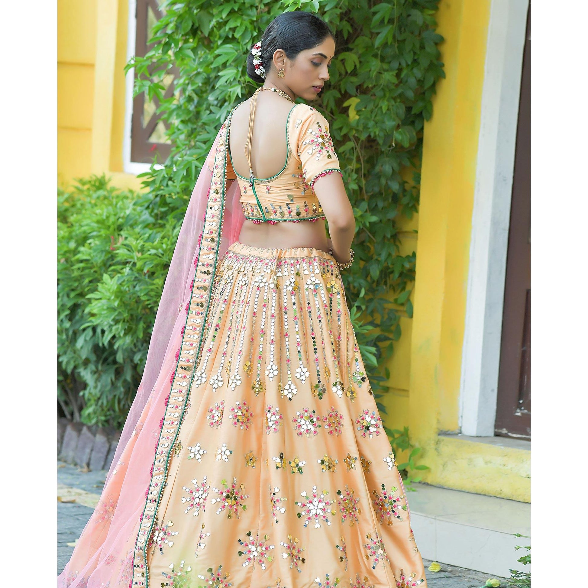 Cream Wedding Wear Floral Embroidery & Resham Work Silk Lehenga Choli