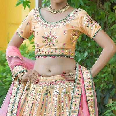 Cream Wedding Wear Floral Embroidery & Resham Work Silk Lehenga Choli