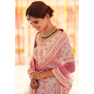Cream Wedding Wear Heavy Embroidered Crepe Lehenga Choli