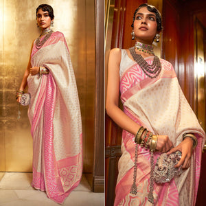 Cream Woven Art Silk Saree