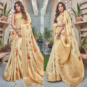 Cream Woven Art Silk Saree