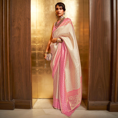 Cream Woven Art Silk Saree