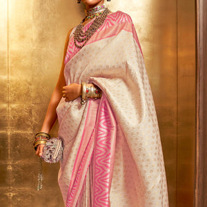 Cream Woven Art Silk Saree