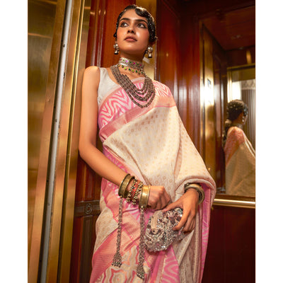 Cream Woven Art Silk Saree