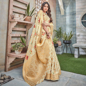 Cream Woven Art Silk Saree