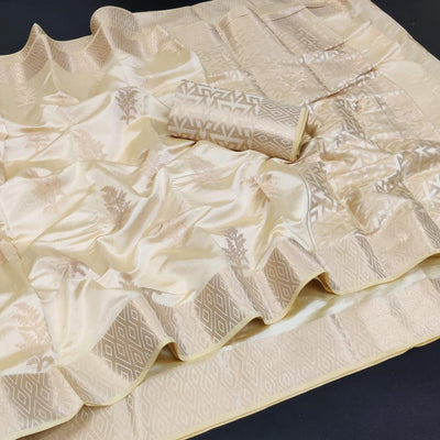 Cream Woven Art Silk Saree With Butta Rich Pallu