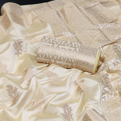 Cream Woven Art Silk Saree With Butta Rich Pallu