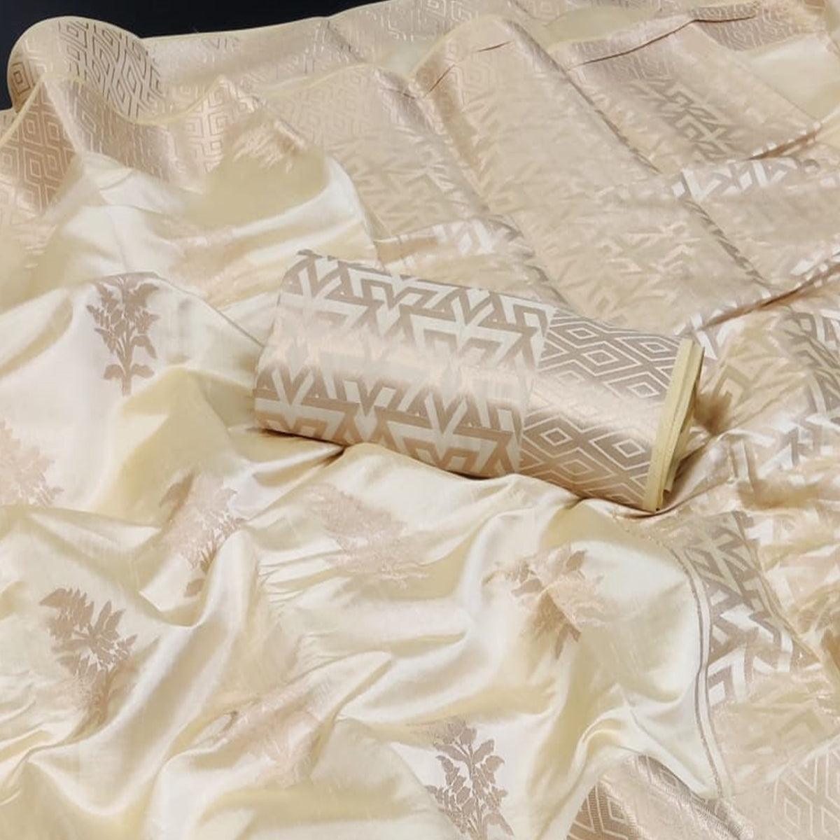 Cream Woven Art Silk Saree With Butta Rich Pallu