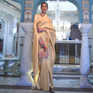 Cream Woven Art Silk Saree With Tassels