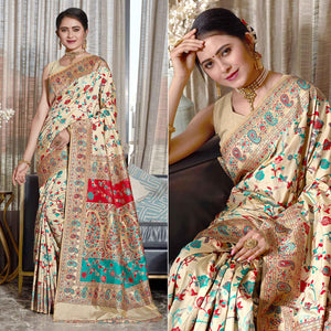 Cream Woven Banarasi Silk Saree