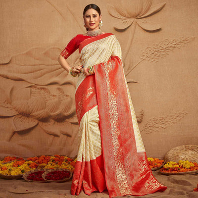 Cream Woven Cotton Silk Saree