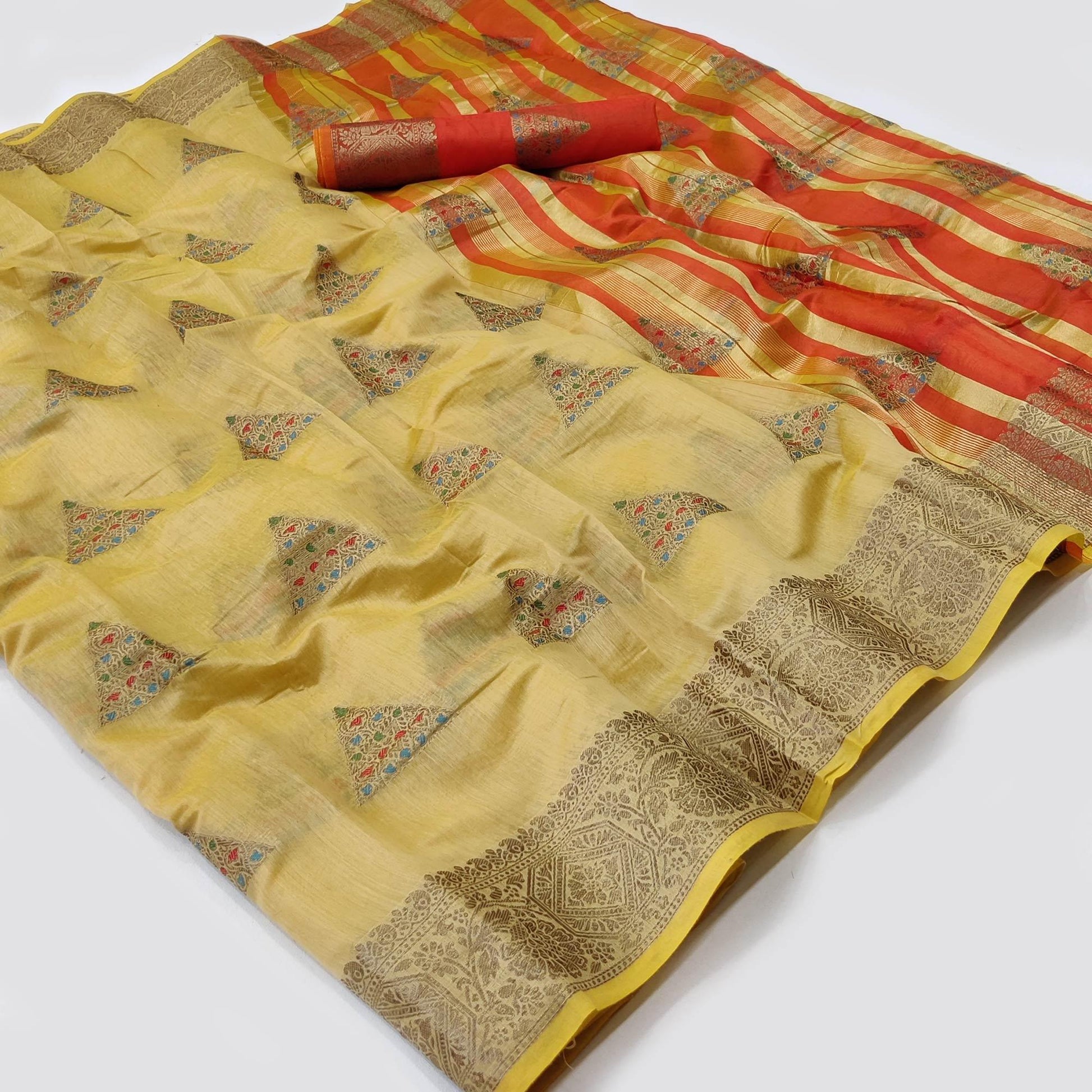 Cream Woven Cotton Silk Saree