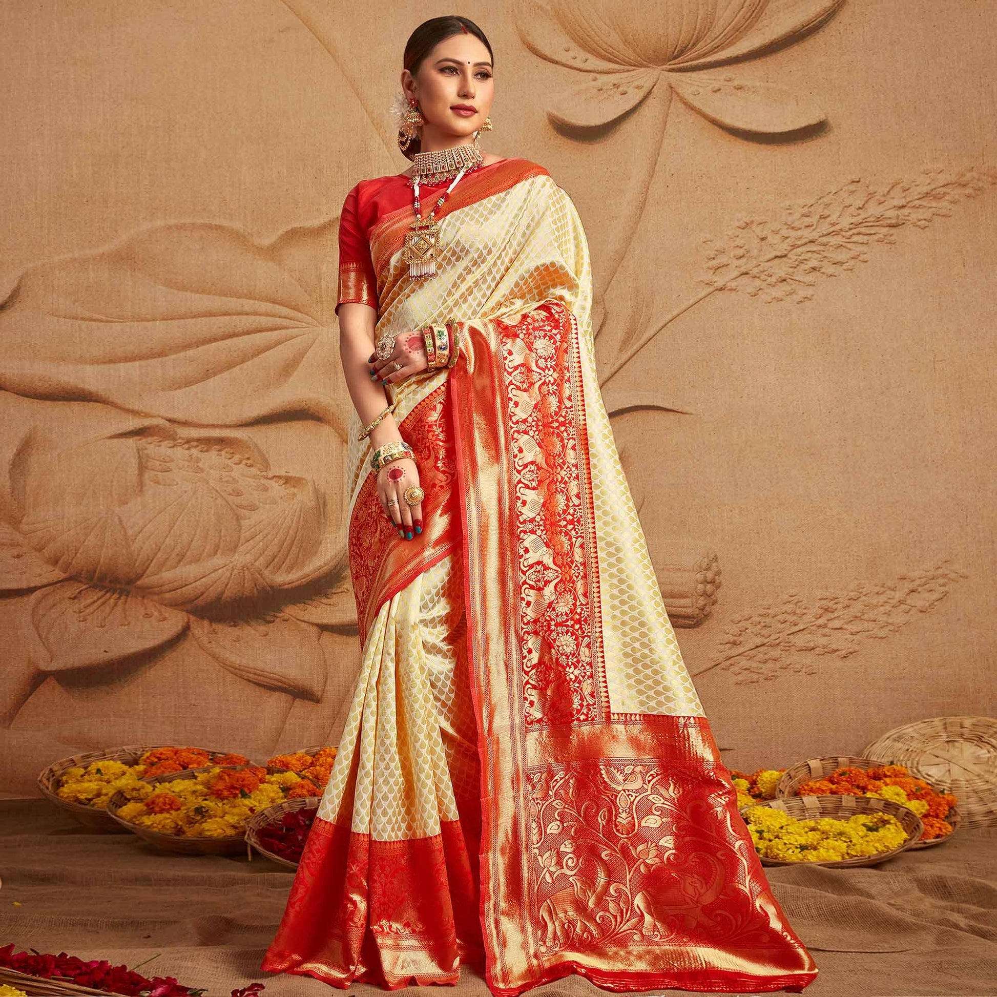 Cream Woven Cotton Silk Saree