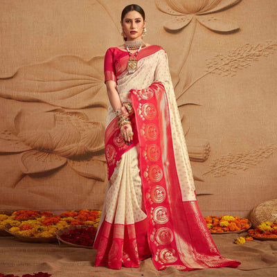 Cream Woven Cotton Silk Saree