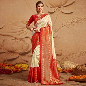 Cream Woven Cotton Silk Saree