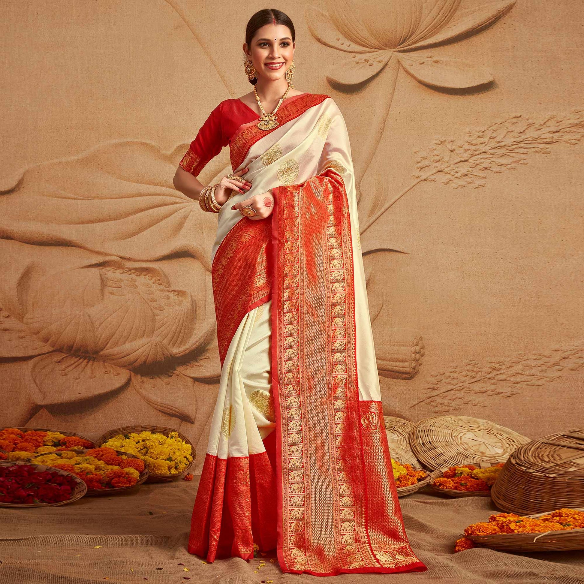 Cream Woven Cotton Silk Saree