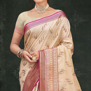 Cream Woven Cotton Silk Saree