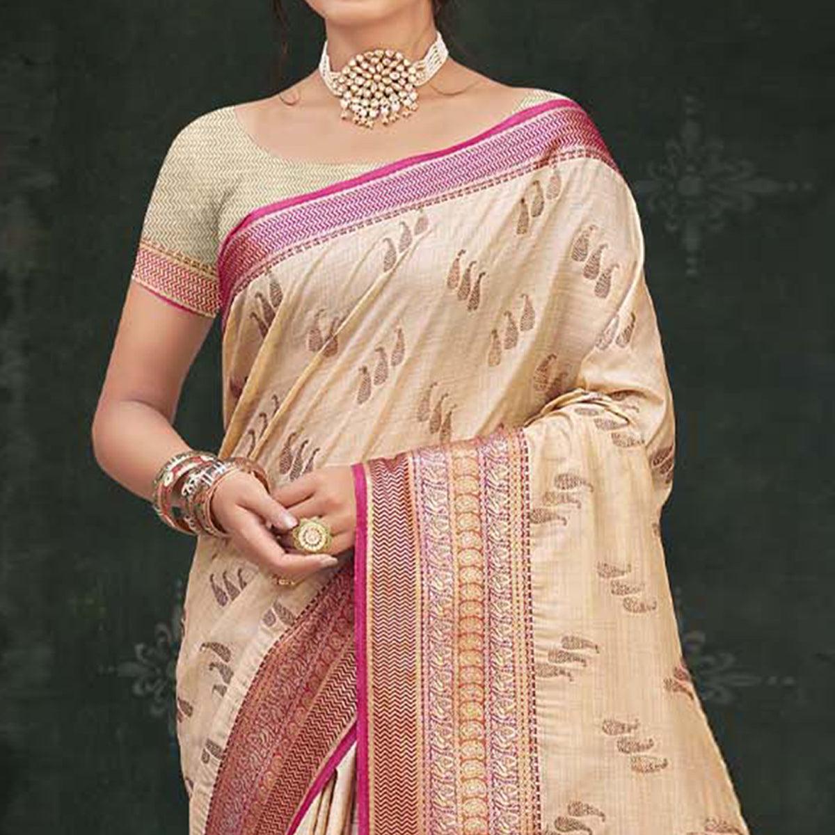 Cream Woven Cotton Silk Saree