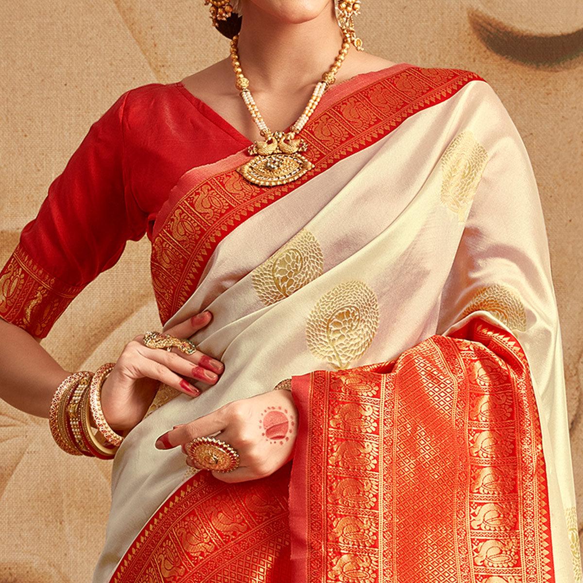 Cream Woven Cotton Silk Saree