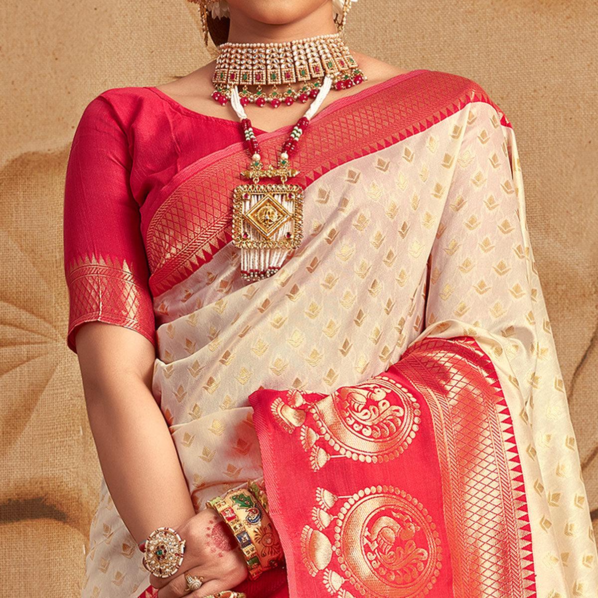 Cream Woven Cotton Silk Saree