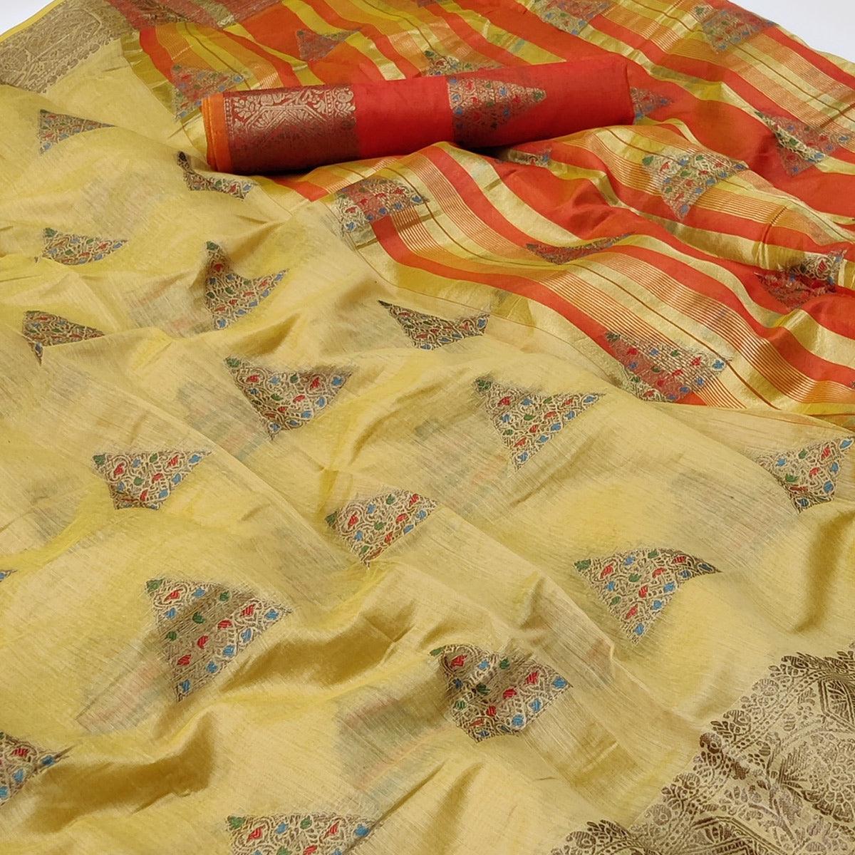 Cream Woven Cotton Silk Saree