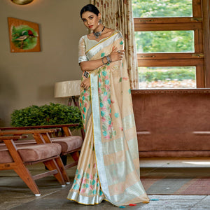 Cream Woven Linen Saree