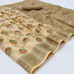 Cream Woven Organza Saree