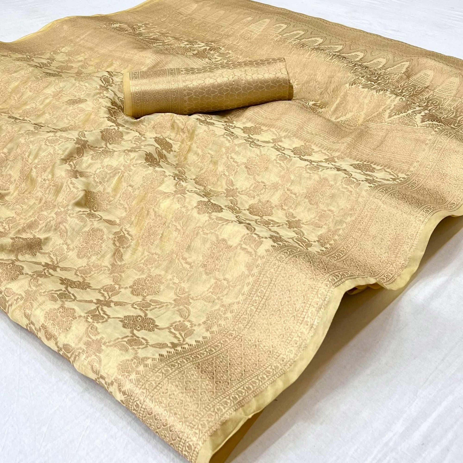 Cream Woven Organza Saree