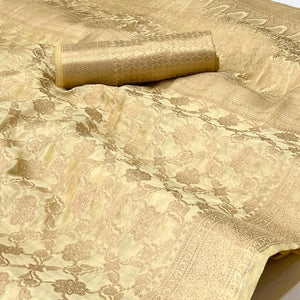Cream Woven Organza Saree