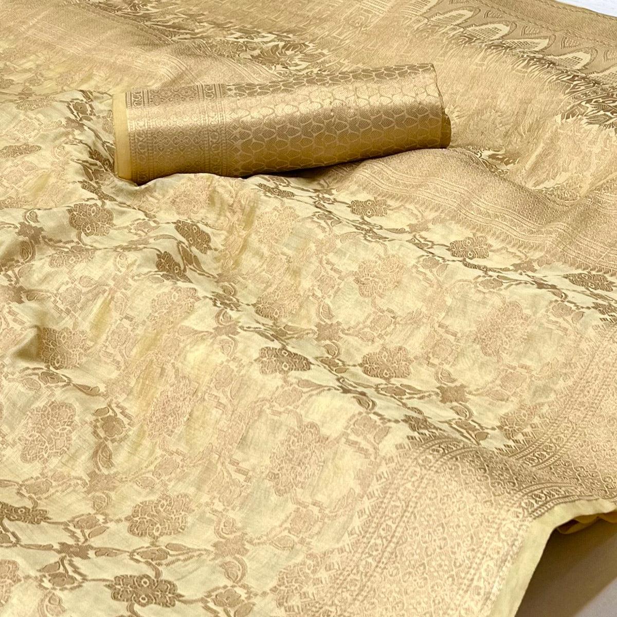 Cream Woven Organza Saree